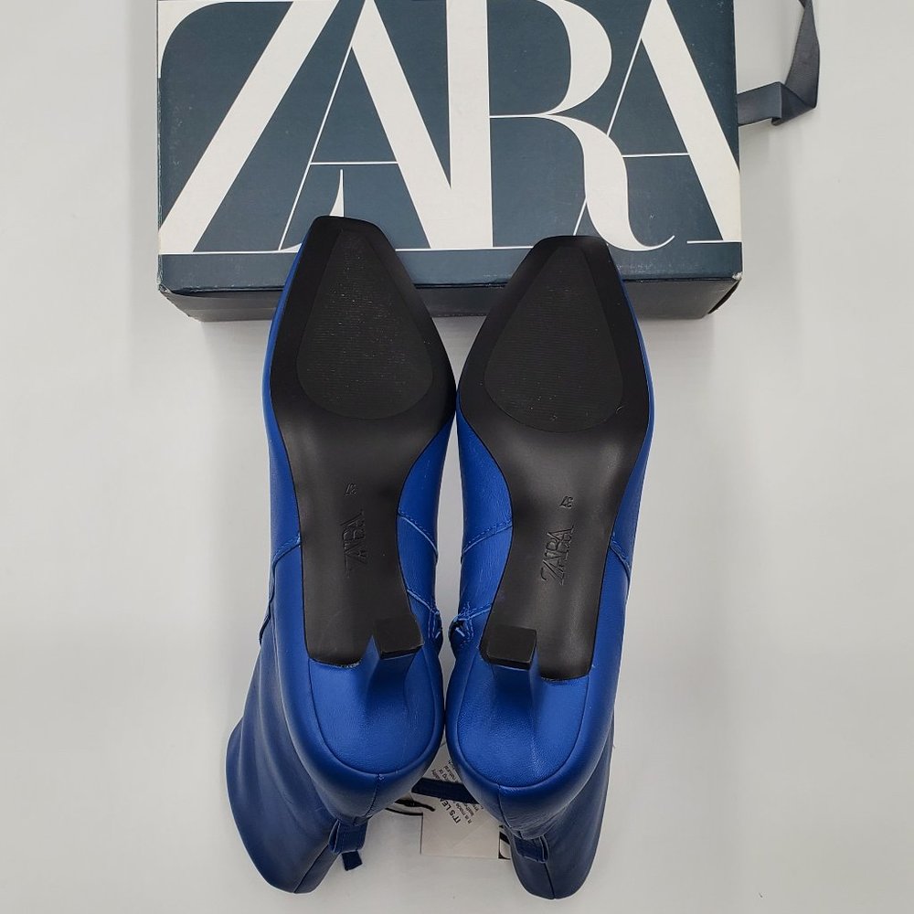 Zara Electric Blue Leather Kitten Heel Booties - NWT - Picture 9 of 16